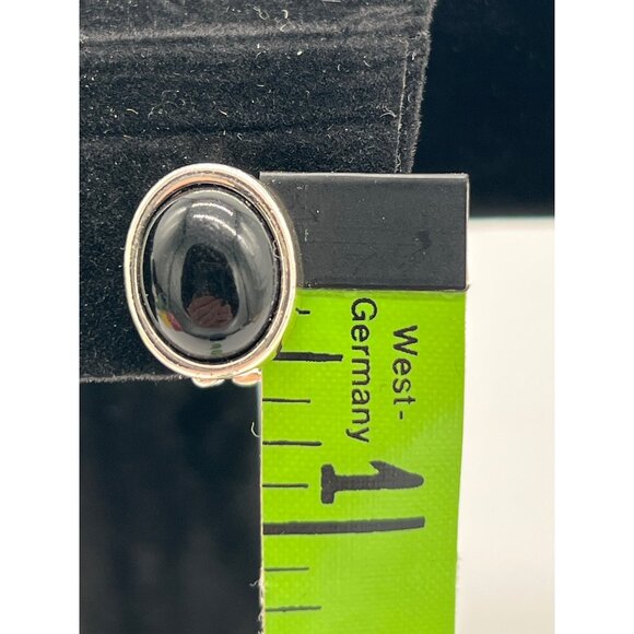 Vintage Black Cabochon Silver-Tone Clip-On Earrings - Picture 4 of 6